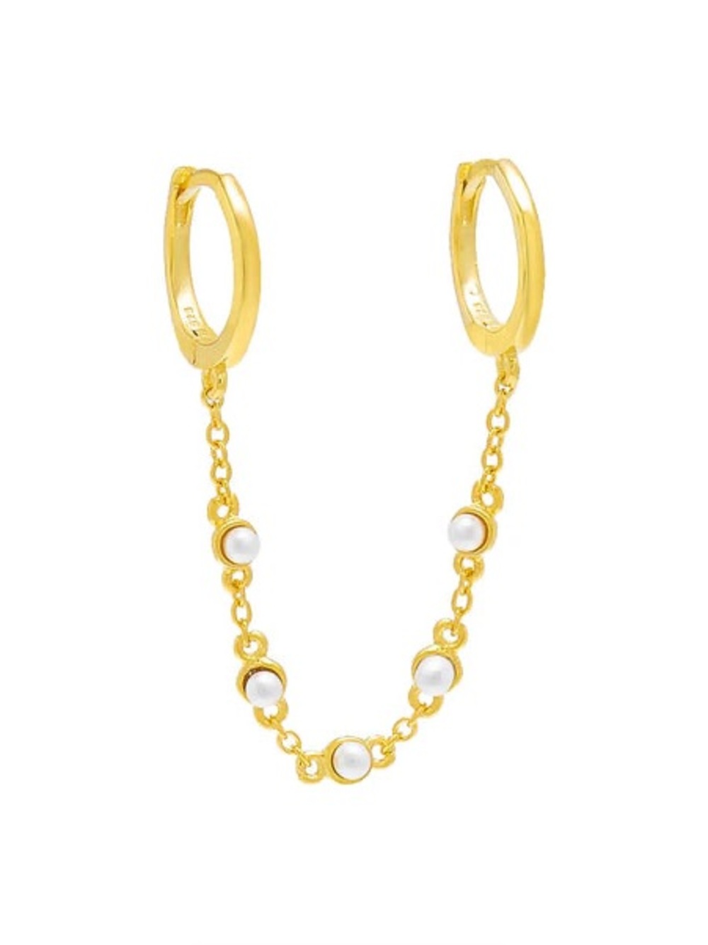 Adina Eden 14k Tiny Double Pearl Chain Huggie Earring